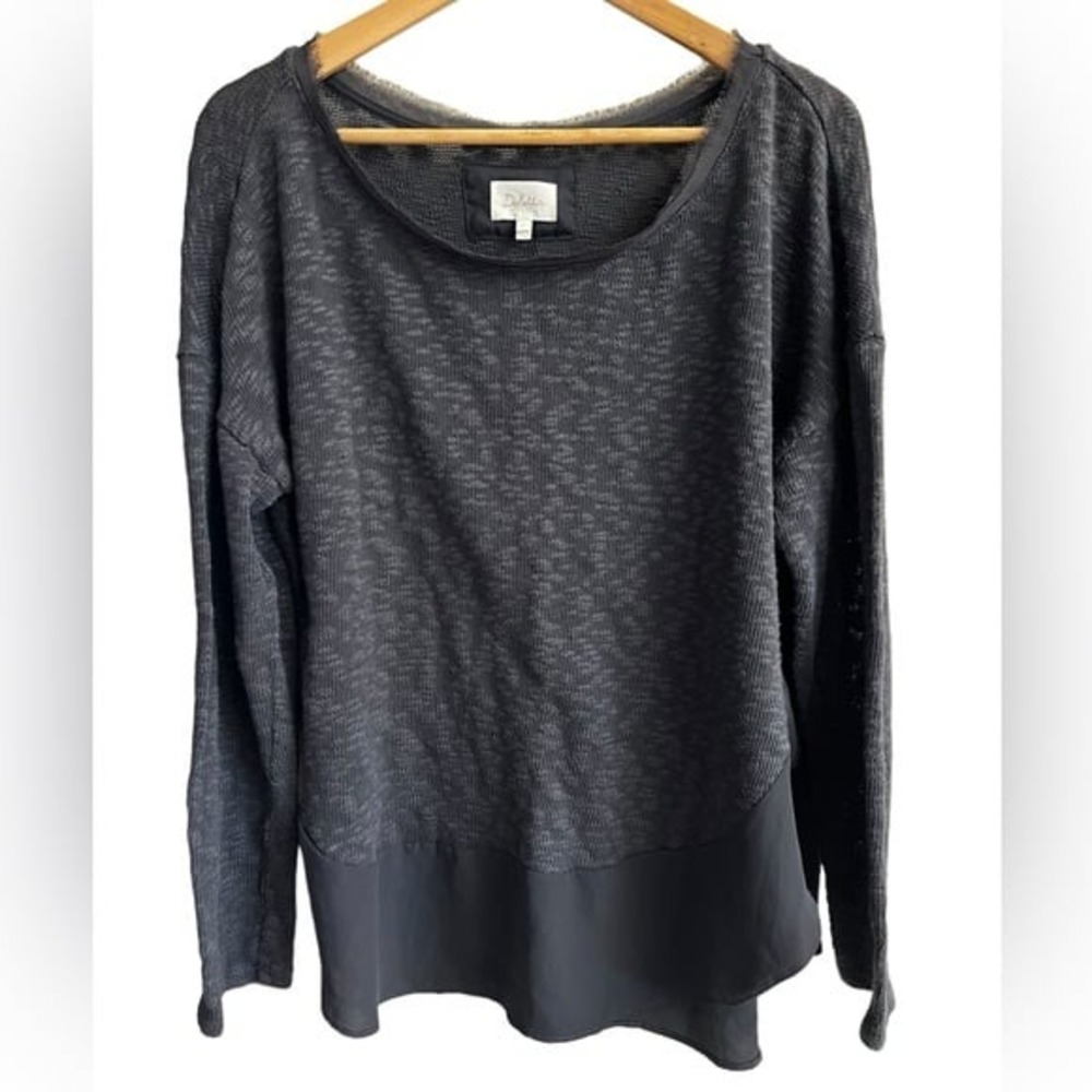 ANTHROPOLOGIE Deletta Mixed Knit and Chiffon Gray Oversized Sweater Top Size L - Picture 4 of 10